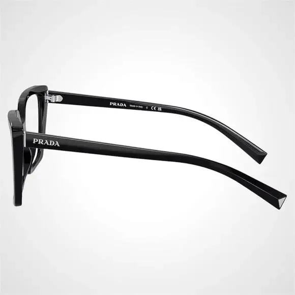 New PRADA Eyeglasses Black Square Silver Logo 53mm w/ Case - Picture 3 of 6